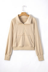 Parchment Quarter Zip Stand Neck Kangaroo Pocket Sweatshirt Sweatshirts & Hoodies JT's Designer Fashion