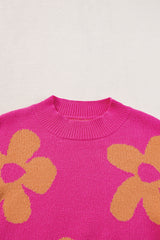 Rose Big Flower Pattern Mock Neck Long Sleeve Sweater Sweaters JT's Designer Fashion