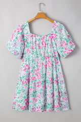 White Floral Print Ric-rac Trim Square Neck Plus Size Mini Dress Plus Size Mini Dresses JT's Designer Fashion