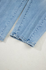 Beau Blue Flower Patched Light Wash Cropped High Waist Jeans Jeans JT's Designer Fashion