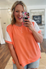 Carrot Twist Rib Colorblock Hi Low Plus Size Short Sleeve Top Plus Size JT's Designer Fashion