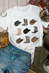 White Cowboys Boots Western Fashion Print T Shirt Graphic Tees JT's Designer Fashion