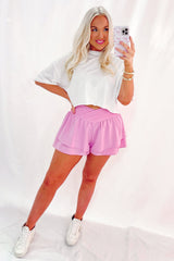 Bright Pink Crossover Tiered Flowy Shorts Bottoms JT's Designer Fashion