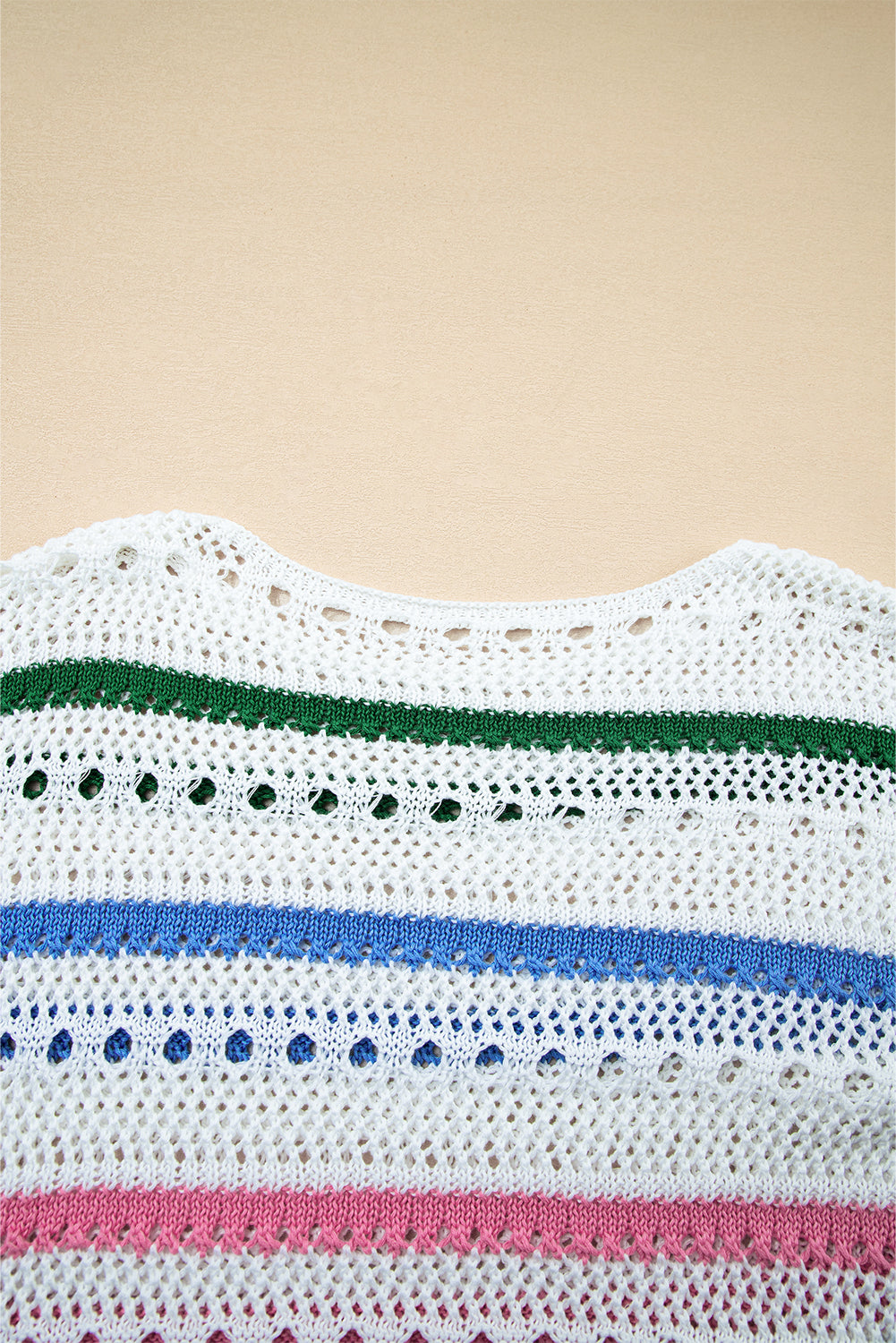 White Color Block Striped Pointelle Knit Sweater Sweaters JT's Designer Fashion