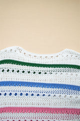 White Color Block Striped Pointelle Knit Sweater Sweaters JT's Designer Fashion