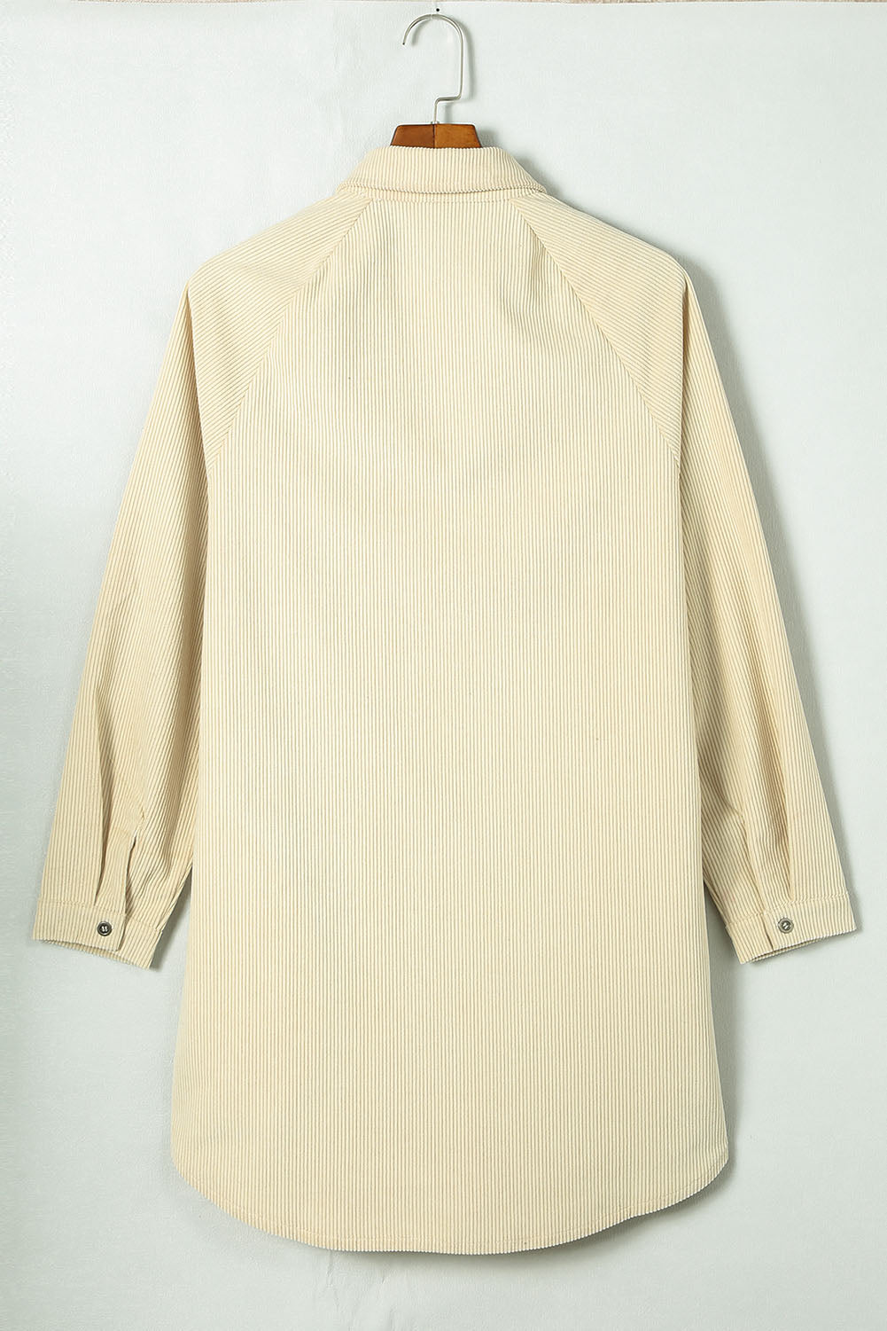 Beige Corduroy Shirt Style Full Button Long Sleeve Shift Mini Dress Mini Dresses JT's Designer Fashion