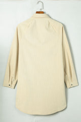 Beige Corduroy Shirt Style Full Button Long Sleeve Shift Mini Dress Mini Dresses JT's Designer Fashion