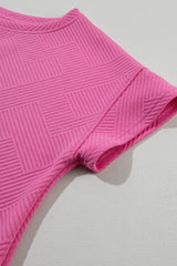 Strawberry Pink 2pcs Solid Textured Drawstring Shorts Set Short Sets JT's Designer Fashion