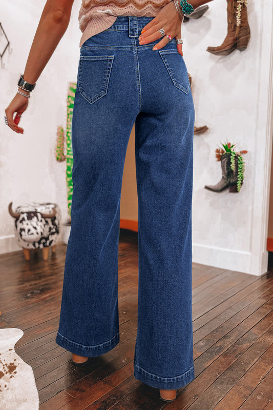 Sail Blue Wide Leg Pocketed High Waist Jeans Jeans JT's Designer Fashion