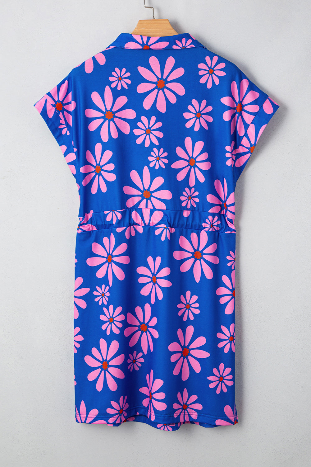 Purple Floral Striped Quarter Zip Cap Sleeve Drawstring Waist Mini Dress Floral Dresses JT's Designer Fashion