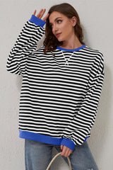Black Stripe Oversized Contrast Trim Pullover Sweatshirt Sweatshirts & Hoodies JT's Designer Fashion