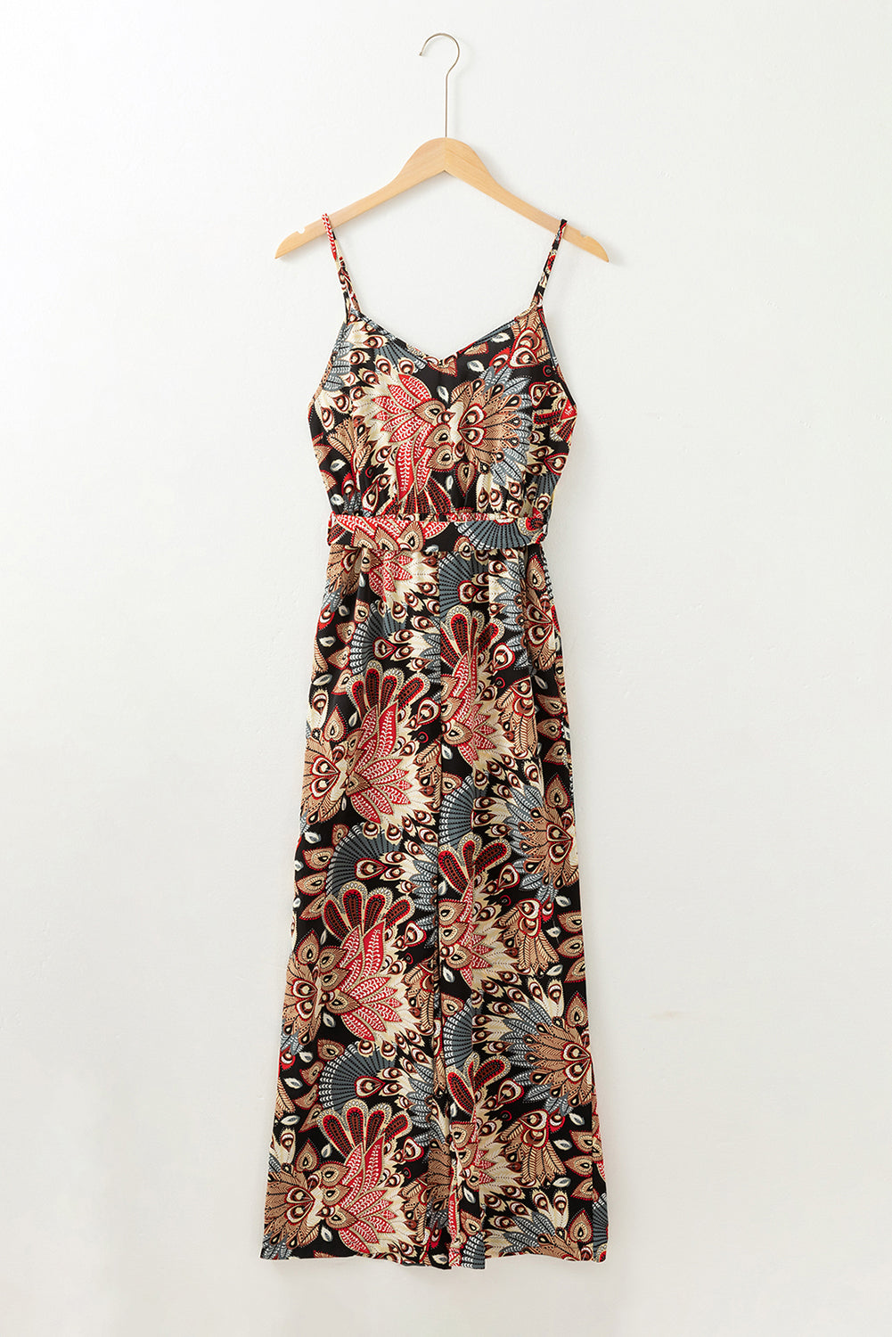 Black Floral Print Belted Sleeveless Wide Leg Jumpsuit Jumpsuits & Rompers JT's Designer Fashion