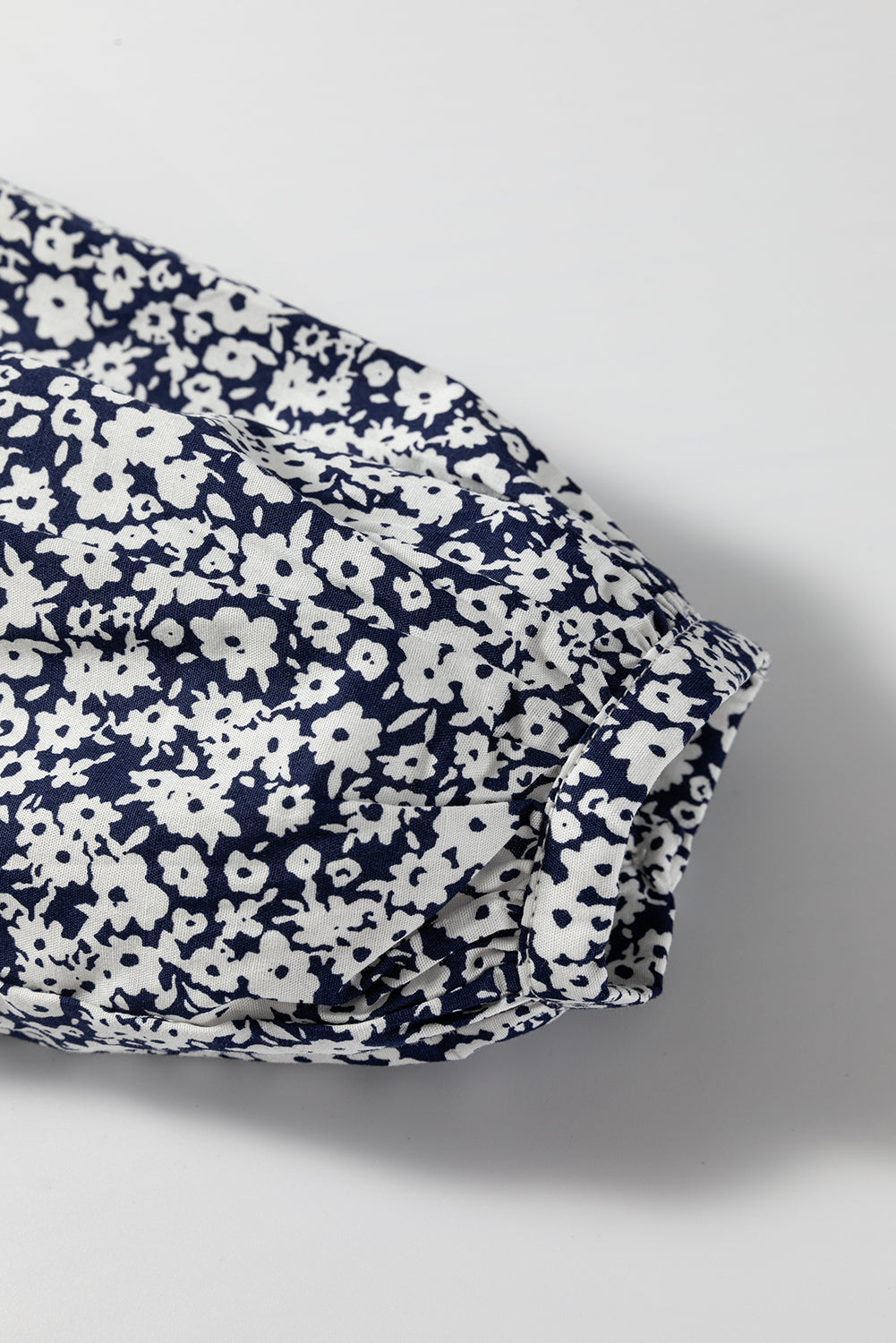 Blue Floral Print Notched V Neck Puff Sleeve Blouse Blouses & Shirts JT's Designer Fashion