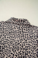 Brown Leopard Half Zipper Collared Ruffled Sleeve Top and Short Set Short Sets JT's Designer Fashion