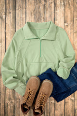 Smoke Green Quarter Zip Stand Neck Kangaroo Pocket Sweatshirt Sweatshirts & Hoodies JT's Designer Fashion
