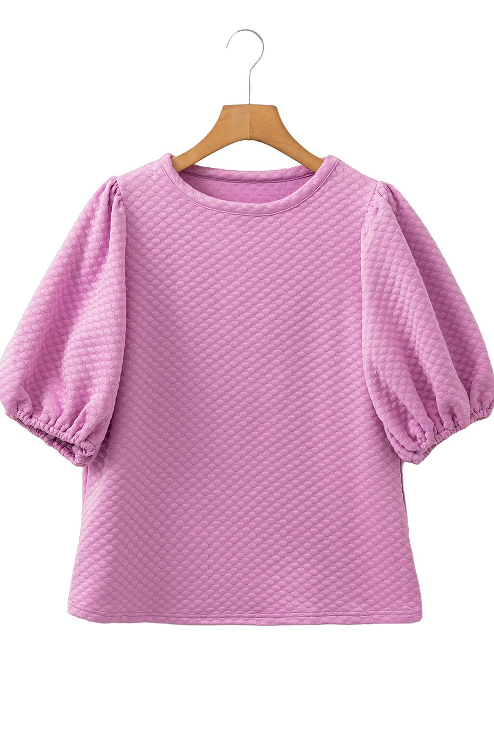 Phalaenopsis Solid Textured O Neck Puff Sleeve Blouse Blouses & Shirts JT's Designer Fashion