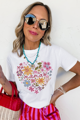 White MAMA Flower Heart Cotton Blend Graphic Tee Graphic Tees JT's Designer Fashion