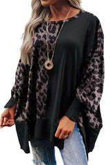 Black Leopard Patchwork Bishop Sleeve Slit Sweatshirt Sweatshirts & Hoodies JT's Designer Fashion