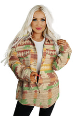 Yellow Western Aztec Print Button Flap Pocket Shacket Jackets JT's Designer Fashion