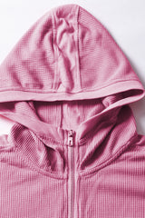Rose Thermal Waffle Knit Full Zipper Hooded Jacket Jackets JT's Designer Fashion