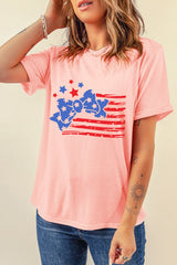 Pink Stars and Stripes Bow Knot Crew Neck T Shirt Graphic Tees JT's Designer Fashion