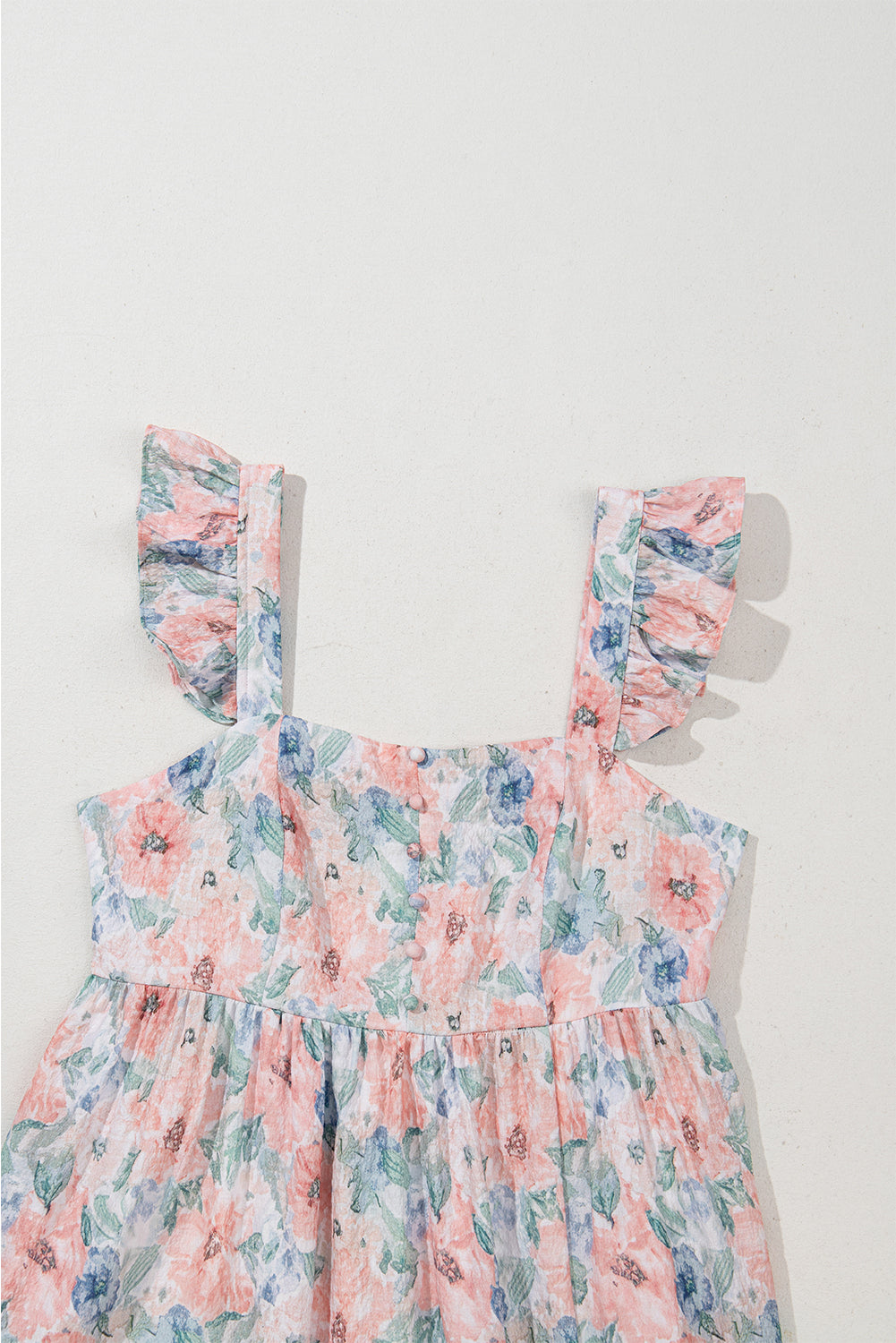 Pink Floral Print Square Neck Backless Long Dress with Slit Maxi Dresses JT's Designer Fashion