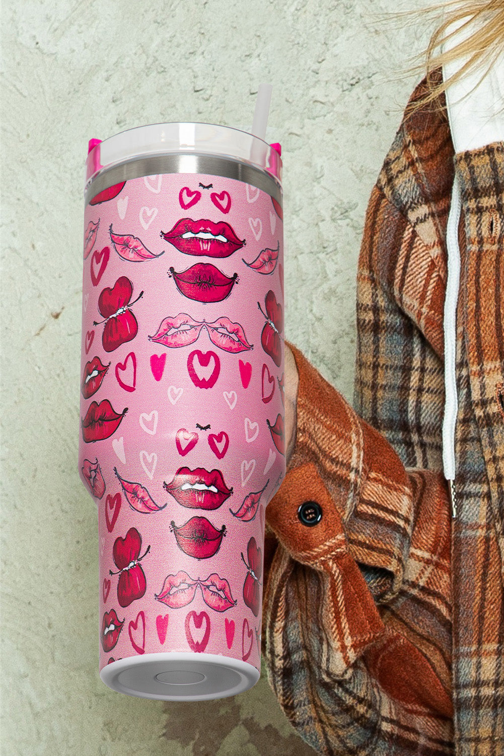 Rose Red Valentines Hearts and Kisses Print Thermos Cup Tumblers JT's Designer Fashion
