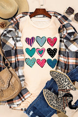 Khaki Valentines Multi Pattern Heart Shape Graphic T Shirt Graphic Tees JT's Designer Fashion