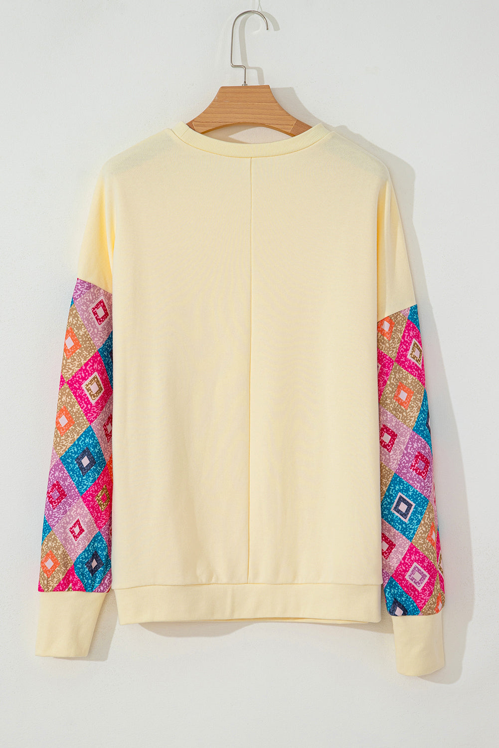 Apricot Geometric Printed Patchwork Long Sleeve Round Neck Top Long Sleeve Tops JT's Designer Fashion