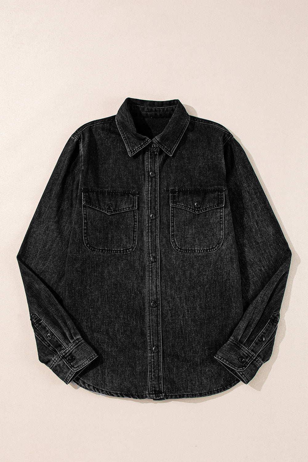 Black Flap Pocket Buttons Collared Jean Jacket Denim Jackets JT's Designer Fashion