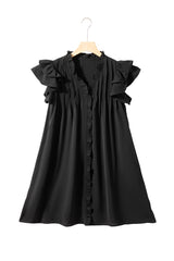 Black Ruffle Sleeve V Neck Frilled Shift Dress Mini Dresses JT's Designer Fashion