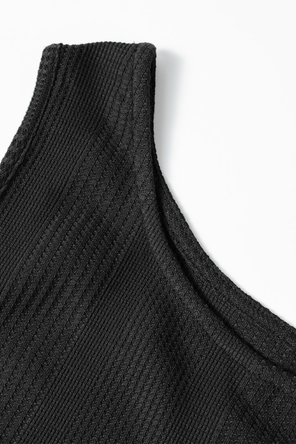 Black Solid Color Ribbed Ruffle Tank Top and Pants Set Pant Sets JT's Designer Fashion