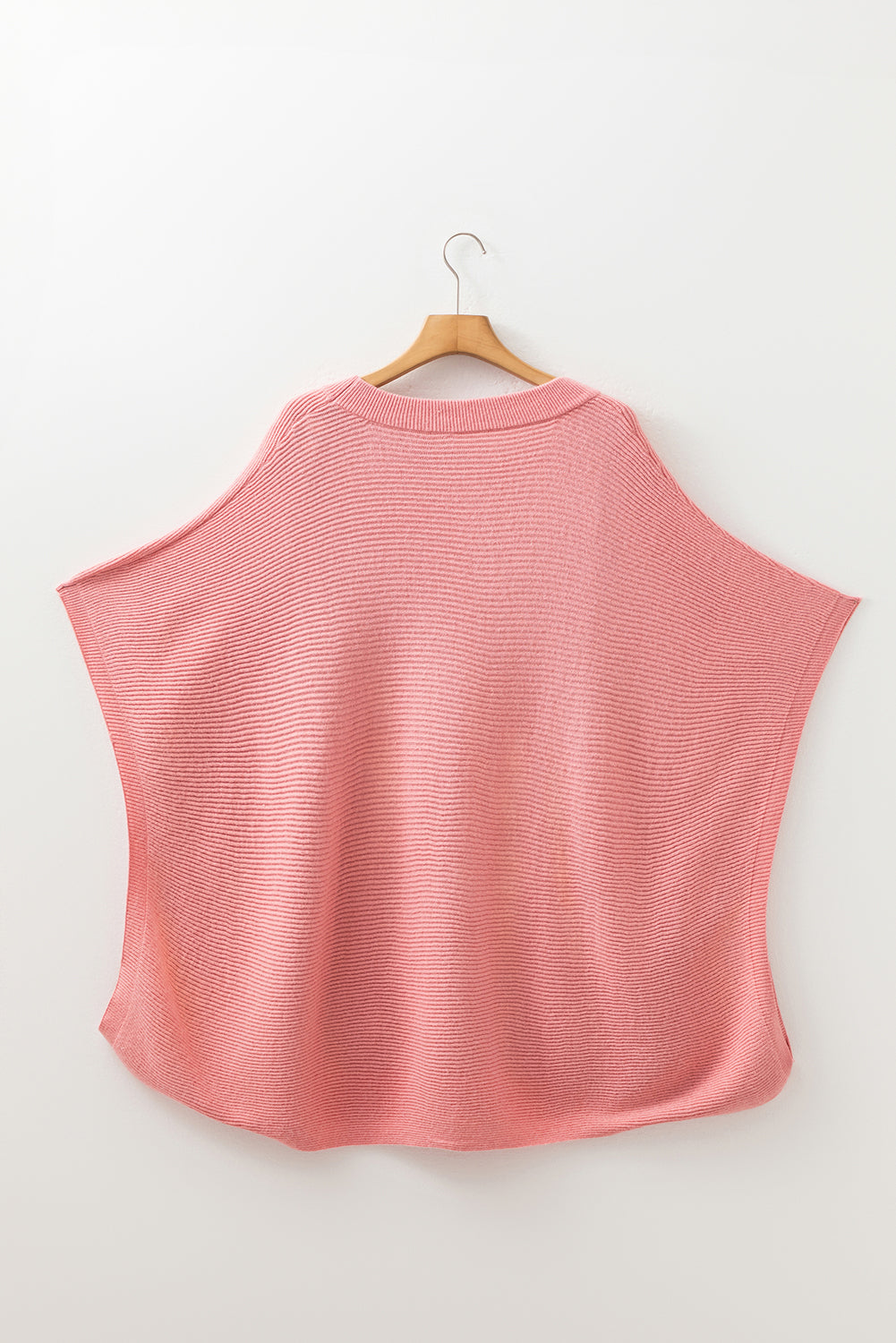 Light Pink Ribbed Knit Half Sleeve Plus Size Poncho Style Sweater Plus Size Sweaters & Cardigans JT's Designer Fashion