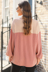 Printed Floral Contrast Colorblock Ribbed Top Long Sleeve Tops JT's Designer Fashion