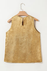 Gold Round Neck Metal Texture Casual Tank Top Blouses & Shirts JT's Designer Fashion