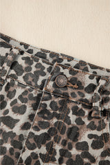 Khaki Leopard Denim Mini Skirt Skirts & Petticoat JT's Designer Fashion