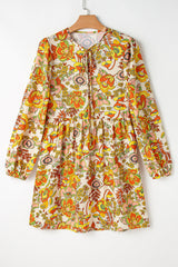 Yellow Cream Floral Print V Neck Puff Sleeve Mini Dress Floral Dresses JT's Designer Fashion