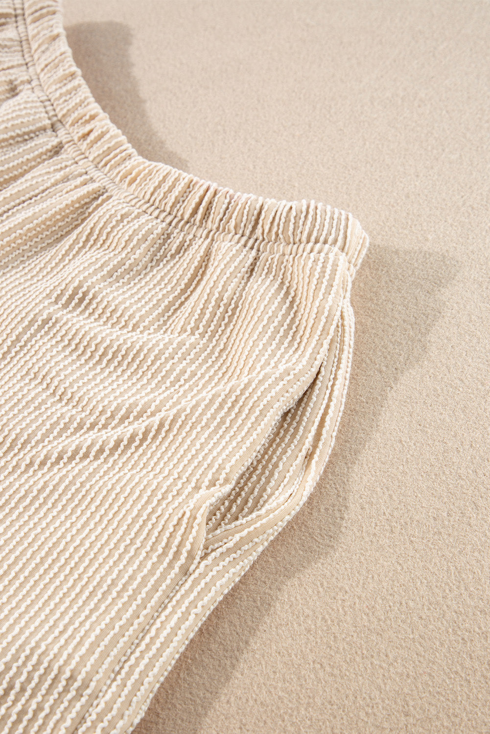 Parchment Corded Knit Long Sleeve Top and High Waist Shorts Set Short Sets JT's Designer Fashion