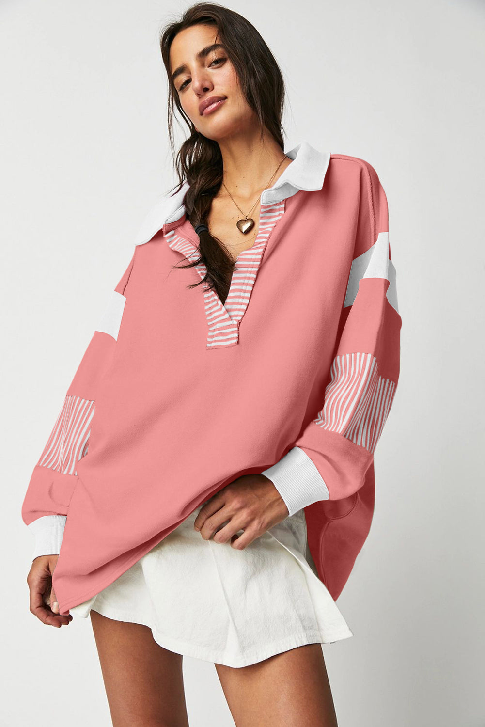 Casual Striped Colorblock Patchwork Collar Sweatshirt Sweatshirts & Hoodies JT's Designer Fashion