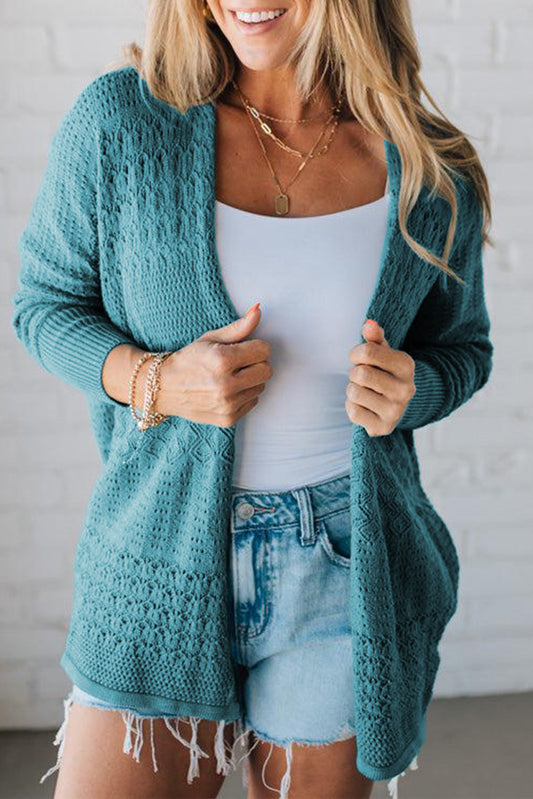 Lapis Mix Pattern Hollowed Knit Open Front Cardigan Lapis 55%Acrylic+45%Cotton Cardigans JT's Designer Fashion