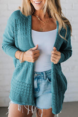Lapis Mix Pattern Hollowed Knit Open Front Cardigan Lapis 55%Acrylic+45%Cotton Cardigans JT's Designer Fashion