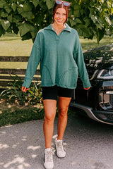Evergreen Exposed Seam Collared Pocketed Loose Sweatshirt Sweatshirts & Hoodies JT's Designer Fashion