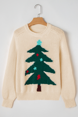 Beige Christmas Tree Pullover Graphic Sweater Sweaters JT's Designer Fashion