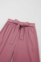 Rose Tan High Waisted Tie Front Side Pocket Wide Leg Flowy Casual Pants Pants & Culotte JT's Designer Fashion