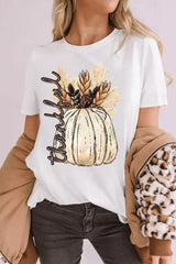 White Harvest Pumpkin Graphic Thanksgiving Tee Graphic Tees JT's Designer Fashion
