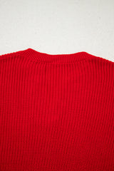 Racing Red Solid Textured Knit V Neck Drop Shoulder Sweater Sweaters JT's Designer Fashion