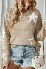 Khaki Star Pattern Drop Shoulder Plus Size Sweater Plus Size Sweaters & Cardigans JT's Designer Fashion