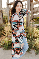 Multicolor Geometric Color Block Open Front Long Cardigan Sweaters & Cardigans JT's Designer Fashion