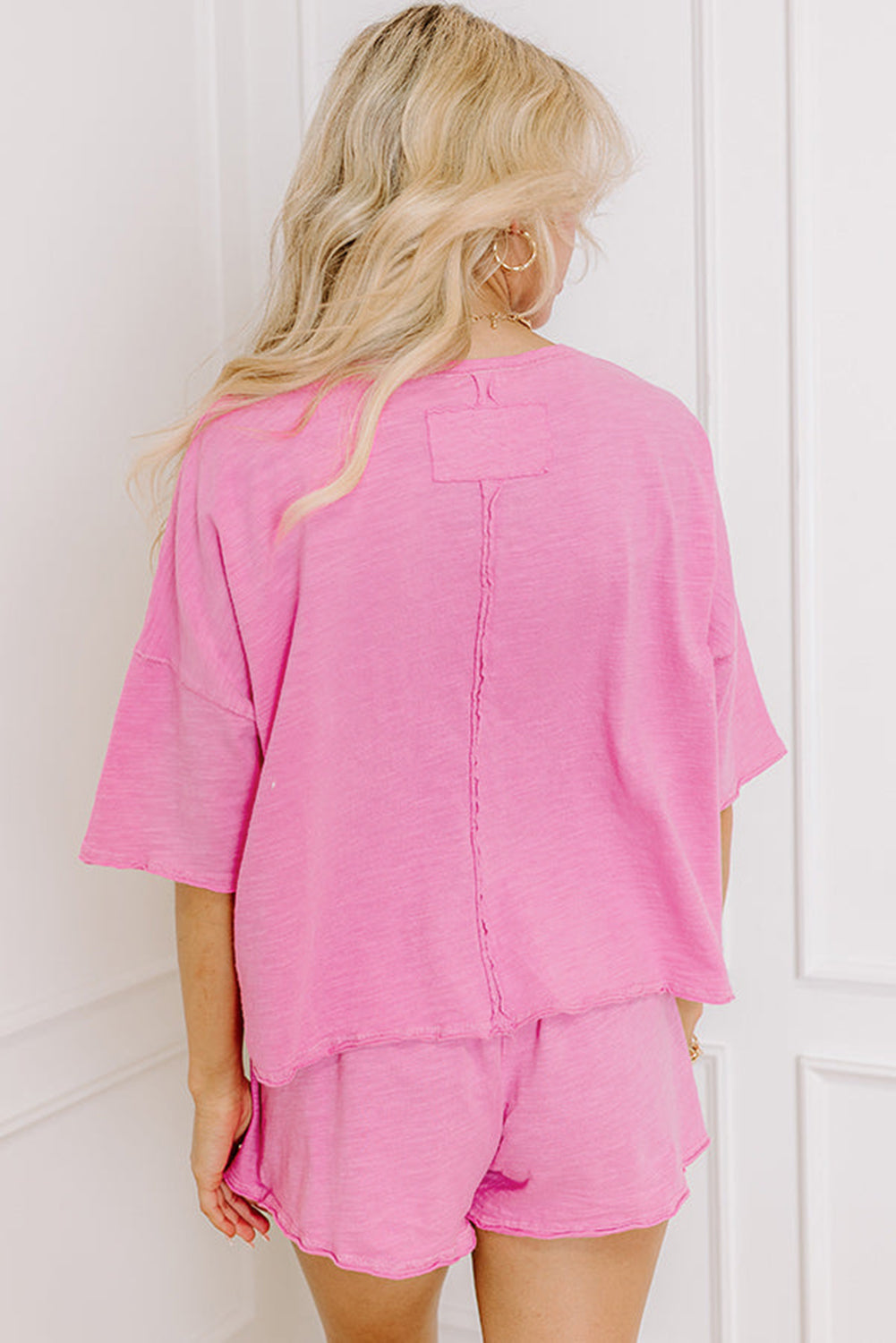 Sachet Pink Loose Fit Half Sleeve T Shirt and High Waist Skirt Set Two Piece Dresses JT's Designer Fashion