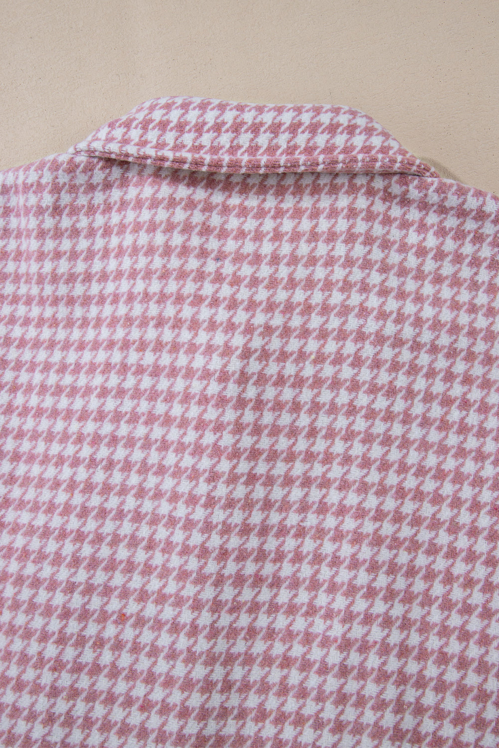Pink Houndstooth Color Contrast Textured Patchwork Loose Shacket Jackets JT's Designer Fashion